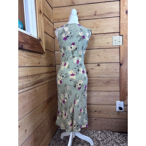 Charlotte Russe Vintage Floral Ruffle Midi Dress Sage Green Purple Rayon Large - Picture 5 of 9